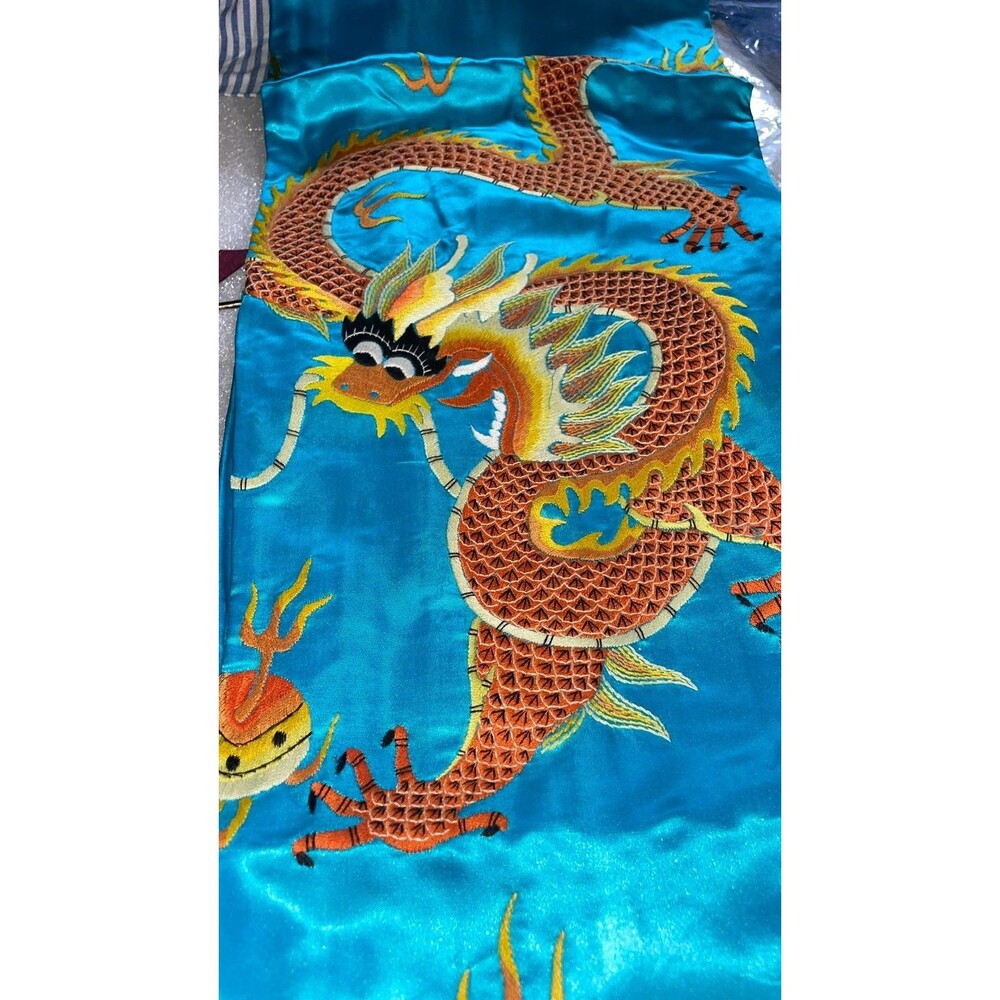 VTG Golden Dragon Kimono Floral Embroidery  Med  100% Silk Floral NWOTS